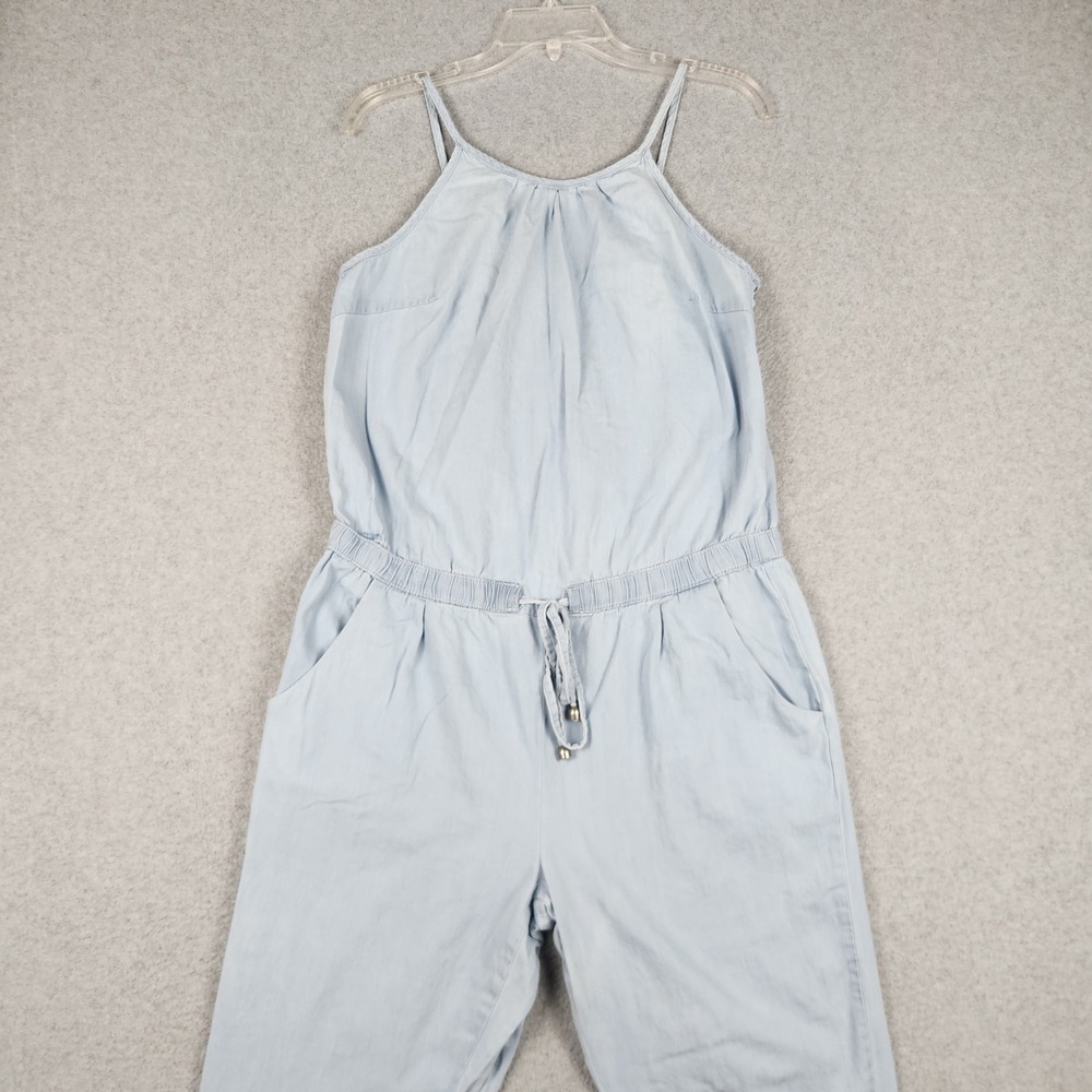 Venus Jumpsuit Womens 10 Blue Chambray Cotton Drawstring Waist Adjustable Strap